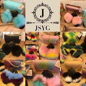 Fur slides with Matching PVC Purse